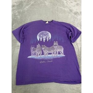 Vintage 90s Canada Wolf Nature Short Sleeve T Shirt Men's Size XL Purple